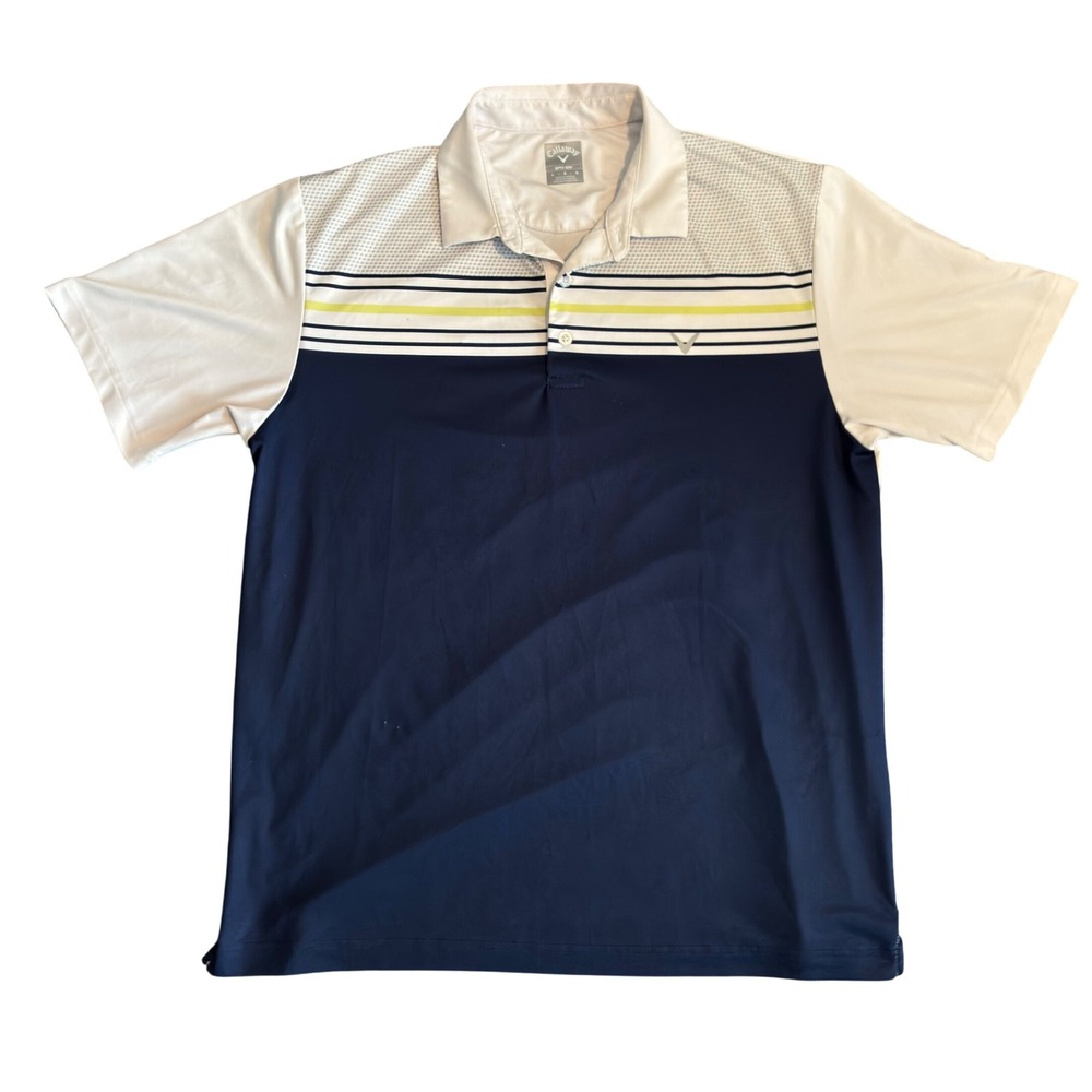 Callaway Opti-Dri Mens Golf Polo Shirt Large Navy White Striped L‎